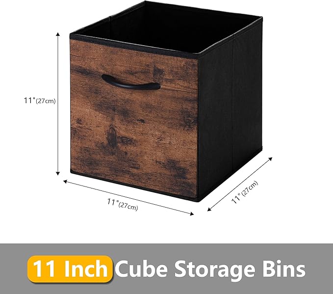 WUIKE 11-Inch Storage Cube Bins, Rust Brown Cubby Organizer Baskets with Handles, Collapsible Storage Bins for Shelves and Closet, 4-Pack