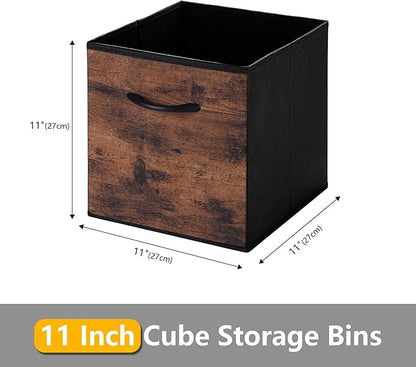 WUIKE 11-Inch Storage Cube Bins, Rust Brown Cubby Organizer Baskets with Handles, Collapsible Storage Bins for Shelves and Closet, 4-Pack