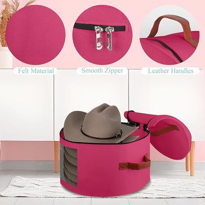Hat Box,Hat Storage Box,Stackable Round Brim Hats Organizer Bag Container for Closet,Travel Hat Boxes for Women, Cowboy Hat Organizer, FoldableTravel Cap Boxes (09-Rose Red, 16.5" D x 10.5" H)