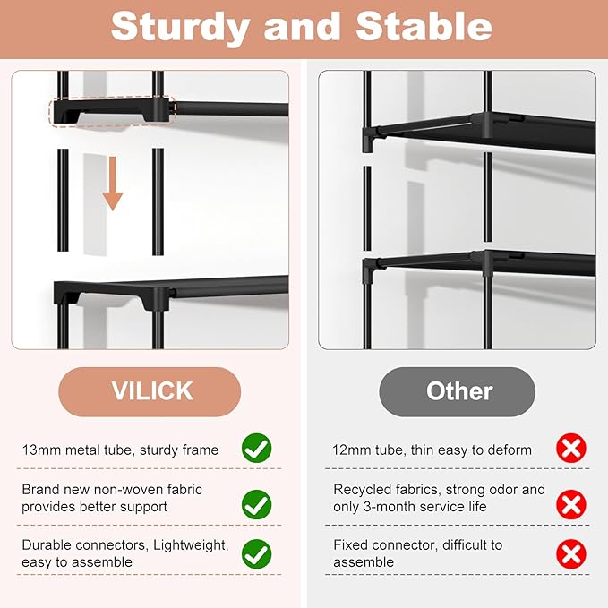 VILICK 5 Tier Shoe Rack with Hook and Side Pocket,Shoe Organizer Space Saver Storage for 20-25 Pair Shoe Storage Shelf Sturdy Free Standing Long Shoe Rack Organizer for Closet,Entryway,Small Spaces