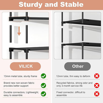 VILICK 5 Tier Shoe Rack with Hook and Side Pocket,Shoe Organizer Space Saver Storage for 20-25 Pair Shoe Storage Shelf Sturdy Free Standing Long Shoe Rack Organizer for Closet,Entryway,Small Spaces