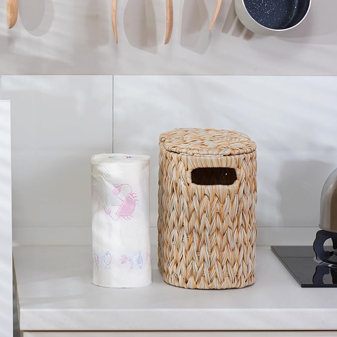 Toilet Paper Storage with Double Lid, Toilet Paper Basket for Storage, Waterproof & Freestanding Tissue Holder for Bathroom, 4 Rolls, Beige