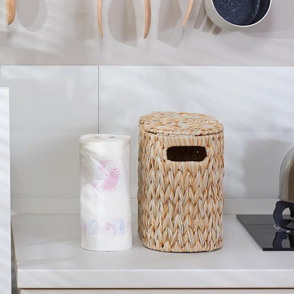 Toilet Paper Storage with Double Lid, Toilet Paper Basket for Storage, Waterproof & Freestanding Tissue Holder for Bathroom, 4 Rolls, Beige