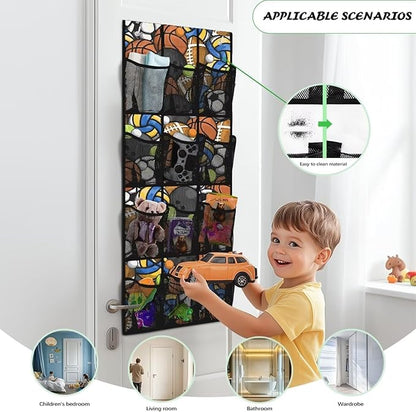 Generic Sports Ball Games Door Storage Organizer Elastic Over The Door Pantry Organizer Spandex Fabric Is Not Only Flexible But Also Allows The Bag to Fit Into Any Space Behind The Door