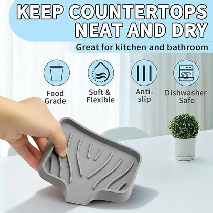 2 Pack Silicone Soap Dish with Drain, Self Draining Bar Soap Holder for Shower, Silicone Dish Soap Tray, Bathroom and Kitchen Sink Organizer, Grey