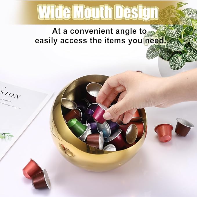 ELLDOO Coffee Pod Holder, Gold Metal Coffee Pod Storage for K Cup Nespresso Vertuo Keurig, Creamer Organizer Candy Bowl Fruit Jar for Countertop Kitchen Breakroom (Without Base)