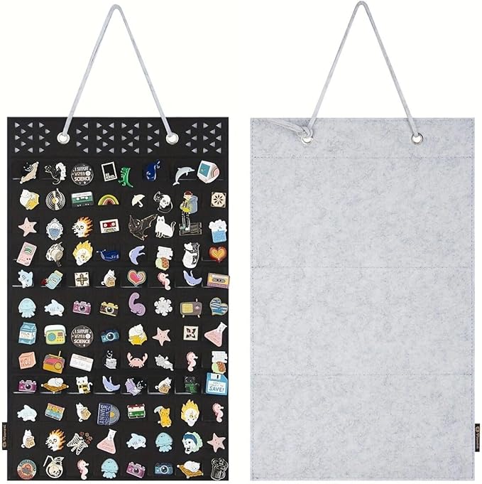 PACMAXI Hanging Brooch Pin Organizer, Display Pins Storage Case, Brooch Collection Storage Holder, Holds Up to 96 Pins.(Not Include Any Accessories) (Head Triangle Hole-Black, Small)