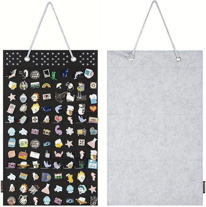 PACMAXI Hanging Brooch Pin Organizer, Display Pins Storage Case, Brooch Collection Storage Holder, Holds Up to 96 Pins.(Not Include Any Accessories) (Head Triangle Hole-Black, Small)