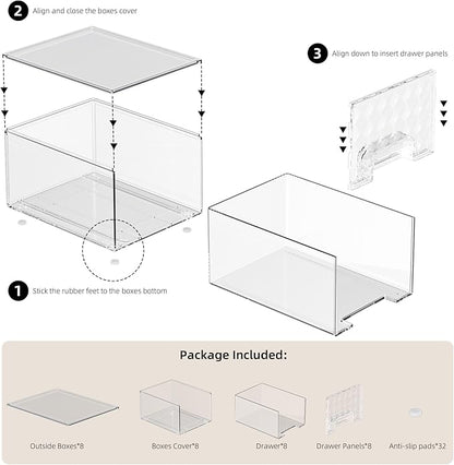 Delamu 8 Pack Stackable Storage Drawers, Makeup Skincare Holder Vanity Storage Organizer, Plastic Drawers For Vanity Desk, Undersink, Kitchen Cabinet, Pantry, Clear, Ideal Gifts for Women