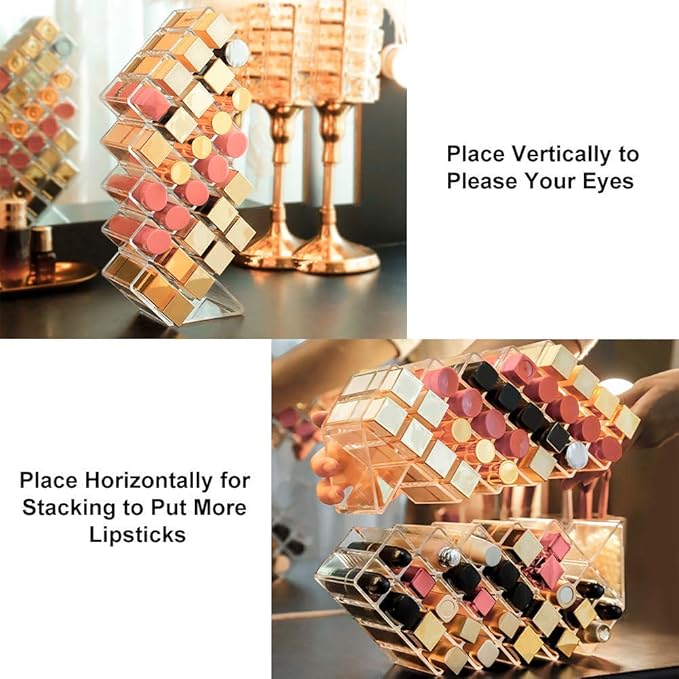 JessLab Lipstick Organizers, Acrylic Holder Lip Gloss Tower Clear Cosmetic Fish Sticks Lip Makeup Storage for Bathroom Vanity Countertop, 28 Slots