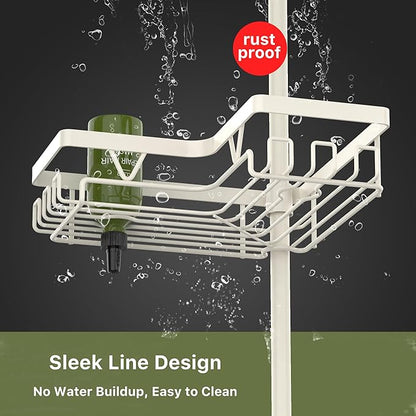 KEGII Shower Corner Caddy Tension Pole, Rustproof Corner Bathroom Organizer, No Drilling Bathtub Shelf for Inside Shower, Waterproof Bathroom Tub Organizer, Fits 25-114.2 Inch Height, Cream White