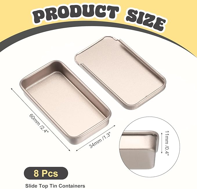 uxcell 8Pcs Slide Top Tin Containers, Mini Metal Empty Tins Box with Sliding Lids, 2.4"x1.3"x0.4" Rectangular Storage Organizers for Lip Balm, Solid Perfume, Small Items, Rose Gold