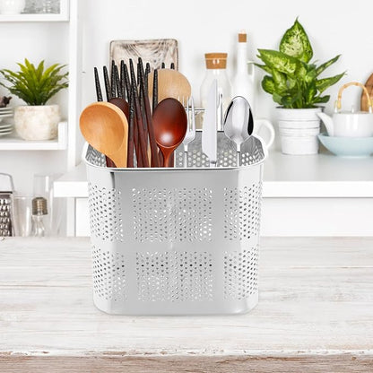 UPKOCH Hanging Chopstick Holder Kitchen Utensil Drying Rack with Drain Holes 2-Compartment Flatware Organizer for Chopsticks Forks and Spoons 6.29X5.11X2.75 Inch