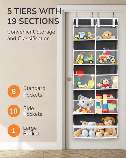 ULG Over the Door Organizer, 5-Tier Extra Large Hanging Storage with 10 Mesh Pockets, 100 lbs Capacity, Heavy Duty Door Organizer for Closet, Bedroom,Grey