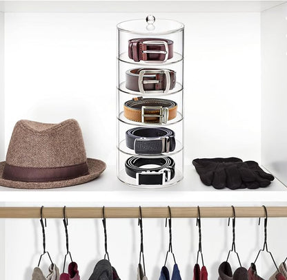 ZENFUN 5 Layers Acrylic Belt Organizer, Stackable Belt Storage Box Clear Display Case Vanity Organizer for Watch, Hair Accessories, Jewelry, Closet and Drawer, 2.6" H x 5.5" Dia