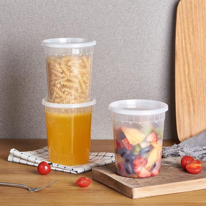 Jaluxing 32oz Plastic Deli Containers, 240 Sets - Leakproof, Stackable, BPA Free, Microwavable, Freezer Safe