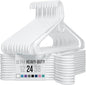 NEATERIZE Thick Heavy Duty Hangers - White Plastic Clothes Hangers 24 Pack - Great for Coat Hanger, Jackets Jeans & Suit Hanger for Closet - New Apartment Essentials Percheros Ganchos para Colgar Ropa