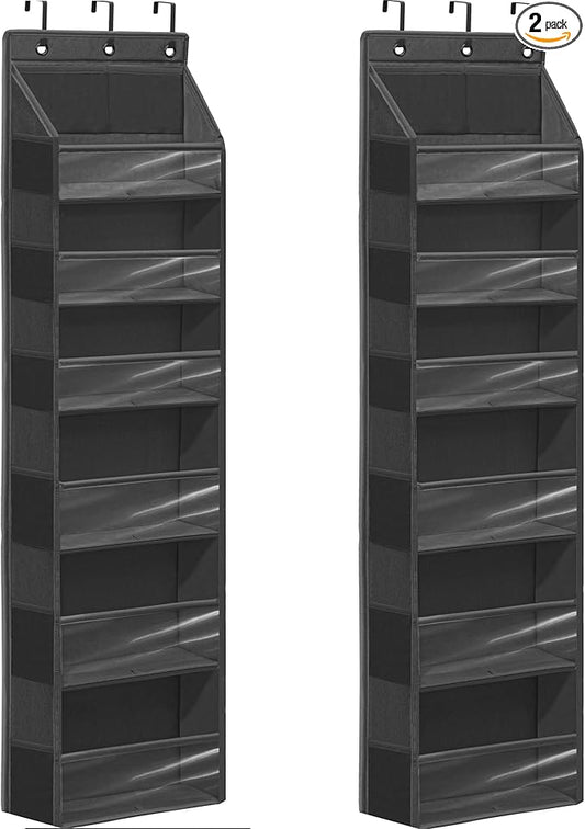 Over Door Organizer with 6 Extra Large Pockets and 12 Side Pockets, Large Capacity Hanging Storage Organizer with Clear Window for Shoes, Diapers, Black, 6 Layers, 2-Pack