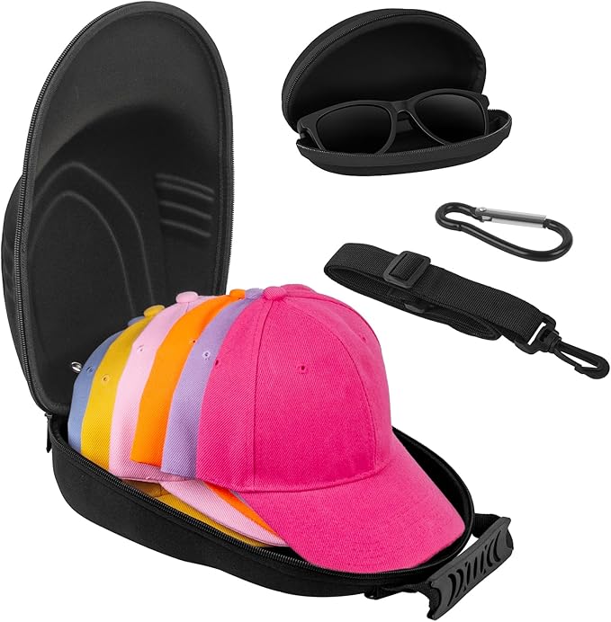 CECOLIC Hard Hat Case for Baseball Caps, Hat Travel Storage Case with Carrying Handle & Adjustable Shoulder Strap, Hat Organizer Bag for 6 Baseball Caps for Women and Men