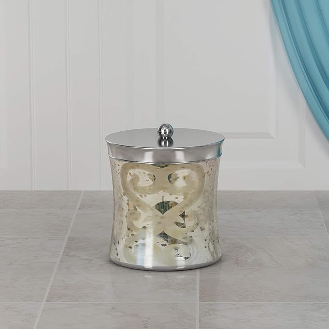 nu steel Mercury Glass Bathroom Vanity Countertop Storage Organizer Canister Jar for Cotton Swabs,Rounds,Balls,Makeup Sponges,Bath Salts-Etched/Mercury