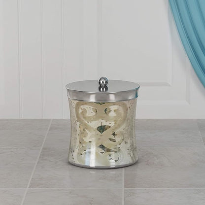 nu steel Mercury Glass Bathroom Vanity Countertop Storage Organizer Canister Jar for Cotton Swabs,Rounds,Balls,Makeup Sponges,Bath Salts-Etched/Mercury