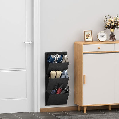 Wall Mounted Hanging Organizer 2Pack,Shoes Rack/Can Store 6Pairs of Plus-Size Sneakers,Also Stores Boots.with Sticky Hanging Mounts, Shoes Holder,Door Shoe Hangers (SM08-Black-2)