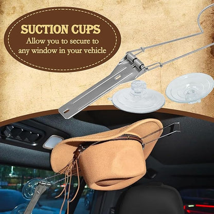 Car Hat Holder for Truck SUV – Suction Cup Cowboy Hat Rack for Car Windshield, Stainless Steel Hat Hanger Keeps Hats Shape, Vehicle Hat Organizer for Travel, Road Trips & Daily Commute