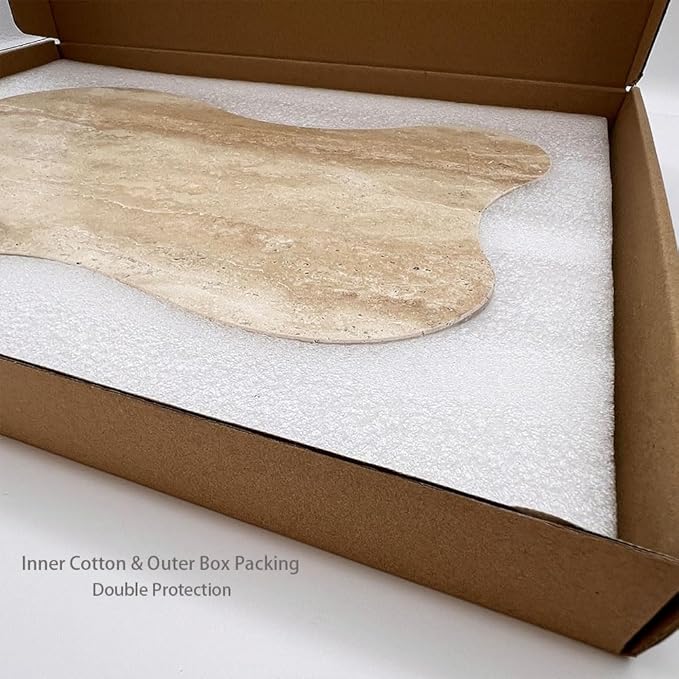 Cloud Shaped Travertine Vanity Tray, 13.3 x 8.3 Inch Natural Stone Decorative Catchall Tray for Bathroom Countertop, Beige Marble Jewelry Dish Perfume Tray for Coffee Table Dresser Nightstand