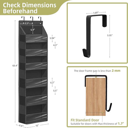 Over Door Organizer with 6 Extra Large Pockets and 12 Side Pockets, Large Capacity Hanging Storage Organizer with Clear Window for Shoes, Diapers, Black, 6 Layers, 1-Pack