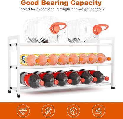 Expandable Shoe Rack for Closet Adjustable Metal Shoe Rack for Entryway 18.5"-33" Free Standing Shoe Organizer 12 Pairs with Hooks 3-Tier Small Shoe Shelf for Bedroom Garage Dorm Floor, White