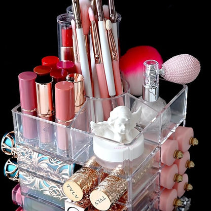 Ikee Design Lipstick Organizer with 53 Slots 360 Degree Rotating Spinning Acrylic Lip Gloss Organizer for Makeup, Lipsticks, Brushes, Cosmetic Storage Display, Bathroom, Vanity, Countertop