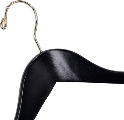Quality Semi Curved Black Wooden Suit Hangers, 80-Pack Smooth Finish Solid Wood Coat Hanger with Swivel Hook, Jacket, Pant, Dress Clothes Hangers (Black - Gold Hook, 80)