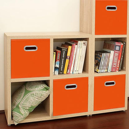 Fabric Cloth Storage Bins,Fabric Cube Bins Organizer with Dual Handles Foldable Cube Storage Baskets for Home Bedroom Storage,Set of 3,(Orange)