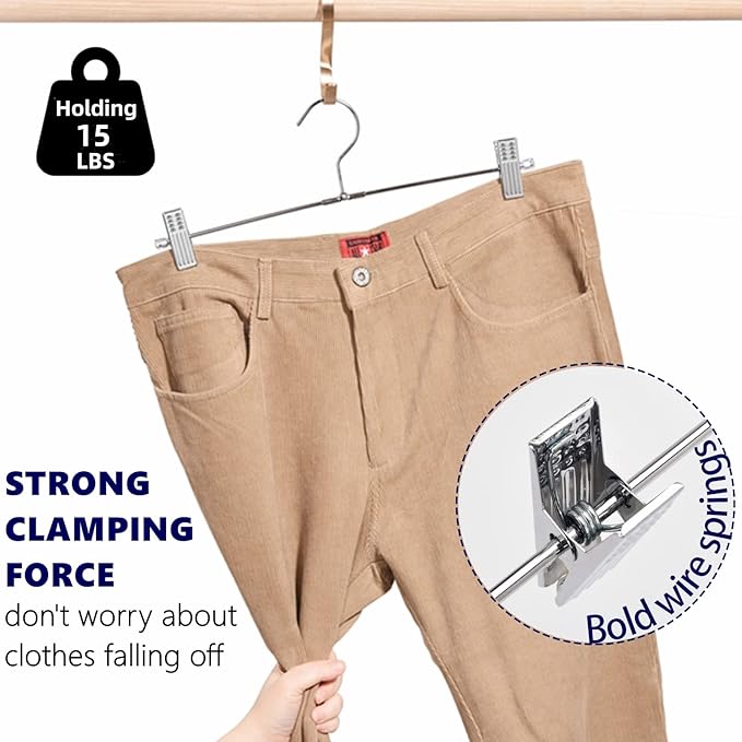 Amber Home 50 Pack Metal Pants Hangers with Clips, Heavy Duty Metal Skirt Hangers with 2-Adjustable Clips, Bottom Hangers for Shorts, Jeans, Trousers (50)