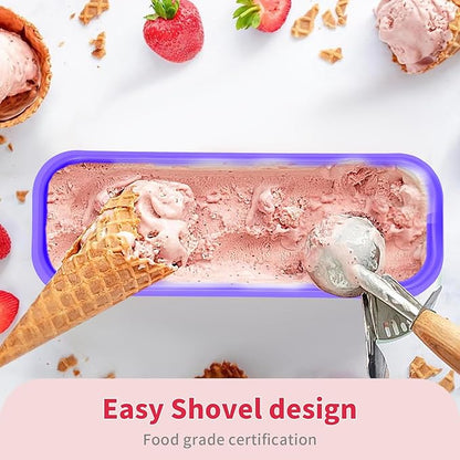 Ice Cream Containers Set of 2, 1.5 Quart Ice Cream Tub, Reusable Homemade Ice Cream Tubs with Stackable Freezer Storage Container for Yogurt, Sorbet, Gelato (Purple+Pink==2Pack)