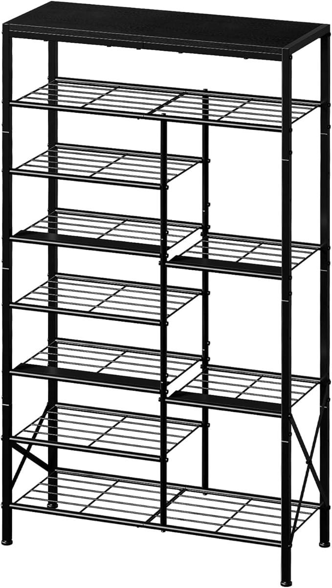 8-Tier Shoe Rack, Shoe Storage Organizer with Boots Storage, Large Capacity Shoe Shelf Holds 20-23 Pairs of Shoes, Durable and Stable, for Entryway, Closet, Hallway, Dorm Room, Black