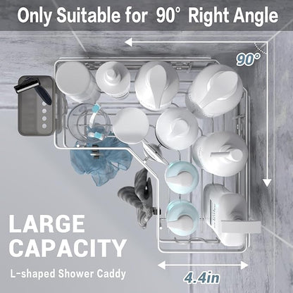 AKTECKE Shower Caddy Corner Organizer Shelf: 2Pack Adhesive Shower Essentials Accessories - No-Drilling Stainless Steel Bathroom Storage Rack with Hooks and Toothpaste Holder