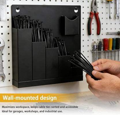 Zip Tie Holder-Wall Mount Cable Zip Tie Storage Holder with a Plier-Multiple Sizes Organizer for Garage Workshop Tool Box (Black)
