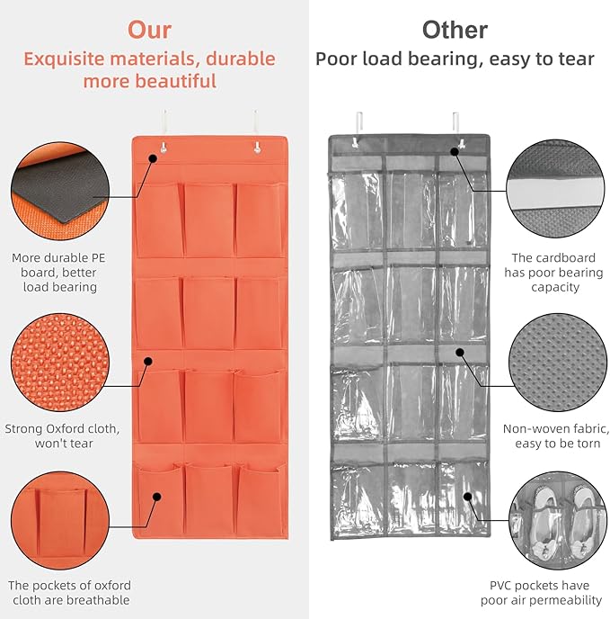 Over the Door Shoe Organizer, Hanging Shoe Rack Storage Holder with 12 Large Pockets for Closet Door, Men Women Kids Shoes, Cruise(Orange