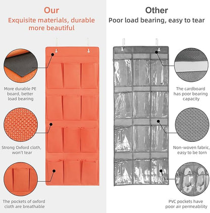 Over the Door Shoe Organizer, Hanging Shoe Rack Storage Holder with 12 Large Pockets for Closet Door, Men Women Kids Shoes, Cruise(Orange