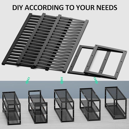 Jripae Bamboo Shoe Rack for Closet, 3 Tier 32.5inch Longer Shoe Organizer Shelf Holder Storage 12-15 Pairs Stackable for Entryway Door Hallway Bedroom Garage Space Saving Foldable Black