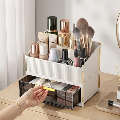INVSSENE Stackable Makeup Organizer Countertop, Storage Perfume Skincare Cosmetic Lipstick Face Mask Makeup Brush Palettes, Ideal for Vanity Bathroom Counter