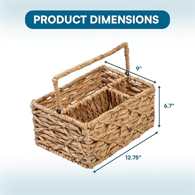 Honey-Can-Do Multi-Use 3-Compartment Wicker Basket Caddy with Handle, Natural STO-09844 Natural Medium