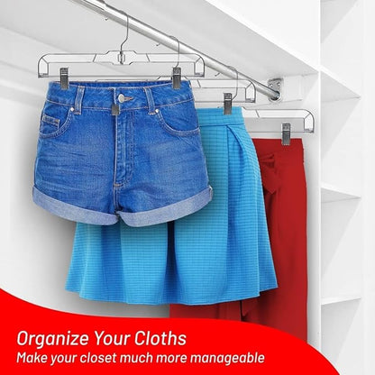 DEILSY™ Skirt Hangers 100 Pack Pants Hangers Shorts Clear Plastic Clothes with Adjustable Clip Non-Slip Clothes Clip Perfect for Pant, Pack of 100