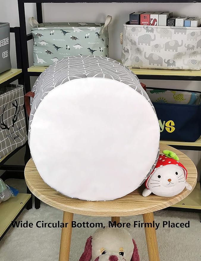 QUEENLALA Large Storage Basket,Laundry Hamper/Bathroom/Home Decor/Collapsible Round Storage Bin,Boys and Girls Hamper/Boxes/Clothing(Grey Wheat)