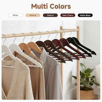 StorageWorks Wooden Hangers 20 Pack, Wood Coat Hangers for Closet, Heavy Duty Clothes Hangers for Suits, Shirts, Pants, Jackets, Walnut Color