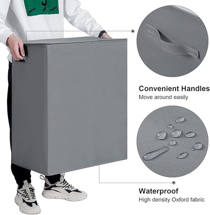 WOWLIVE 154L Double Laundry Hamper with Lid and Removable Laundry Bags, Large Dirty Clothes Hamper 2 section Collapsible Laundry Basket Dorm Room Storage for Bedroom, Bathroom, College,Grey
