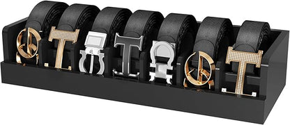 Belt Organizer for Drawer - Bamboo Belt Storage Organizer | Belt Rack for Closet Wall Mount Men Women Tie Sock Bra Scarf Ribbon (Black, 7 Grids)