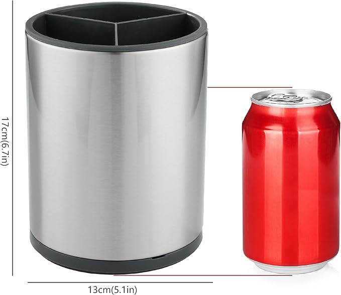 kitchen Utensil Holder Counter, DV Stainless Steel Rotating Cooking Spatula Utensils Holder Caddy (3 Compartment, 360°Rotating)