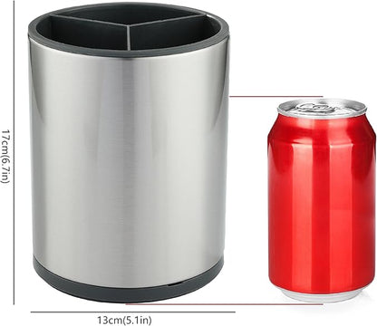 kitchen Utensil Holder Counter, DV Stainless Steel Rotating Cooking Spatula Utensils Holder Caddy (3 Compartment, 360°Rotating)